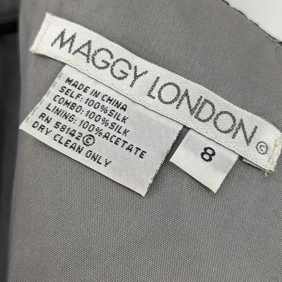 MAGGY LONDON 100% SILK COCKTAIL CLASSIC SLEEVELES KNEE LENGHTH BLACK DRESS 8 - Picture 11 of 14